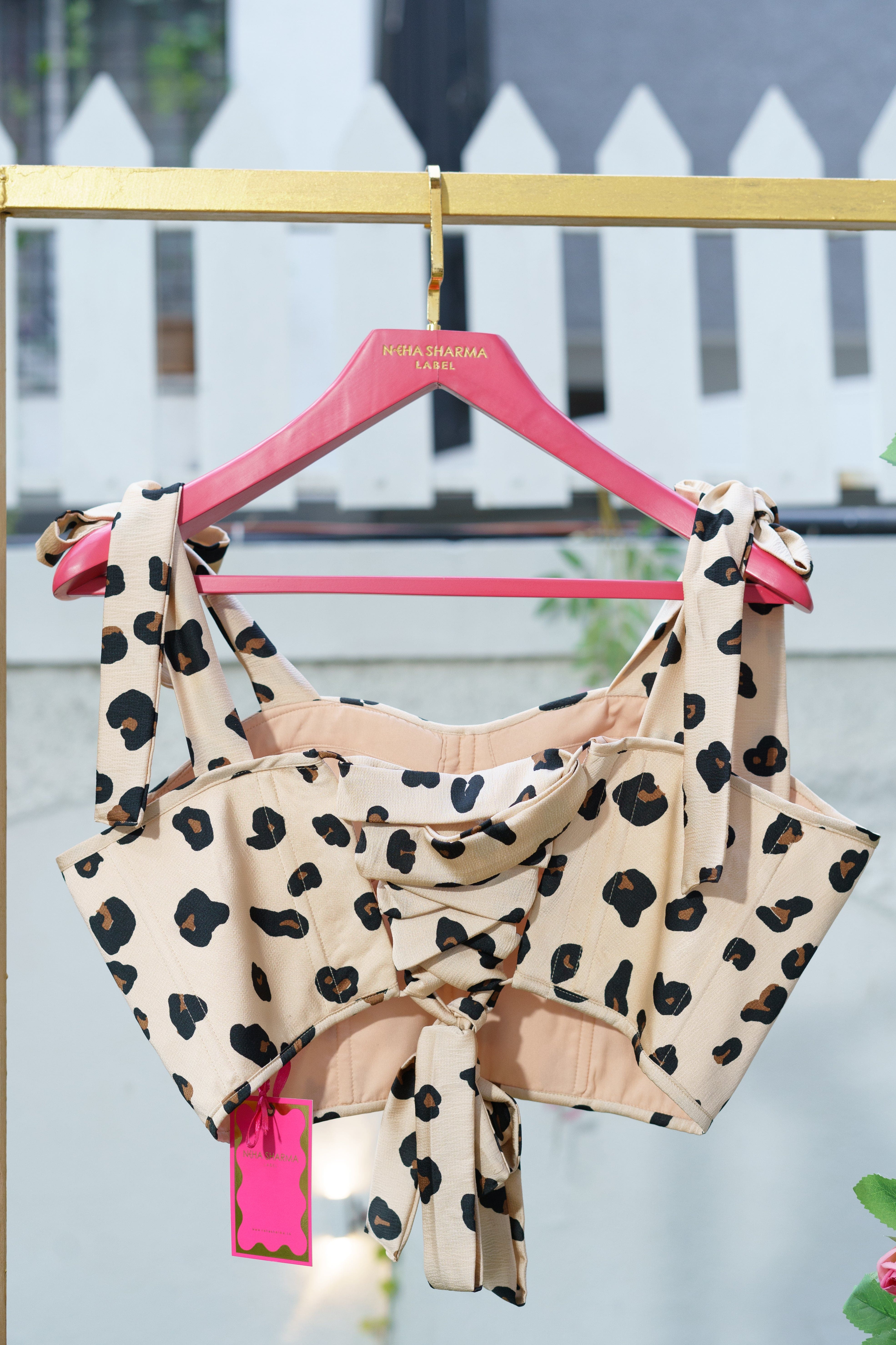 Beige Noir Dotted Corset Blouse